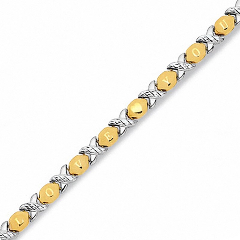 10K Two-Tone Gold I LOVE YOU and "XOXO" Stampato Bracelet - 7.25"