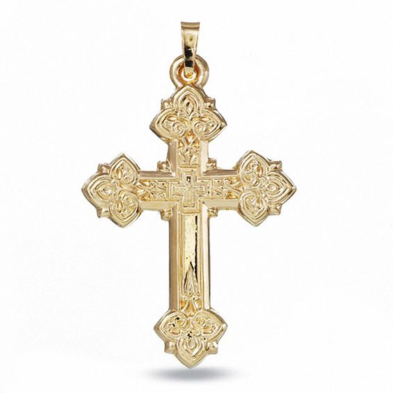Large Fancy Cross Charm Pendant in 14K Gold