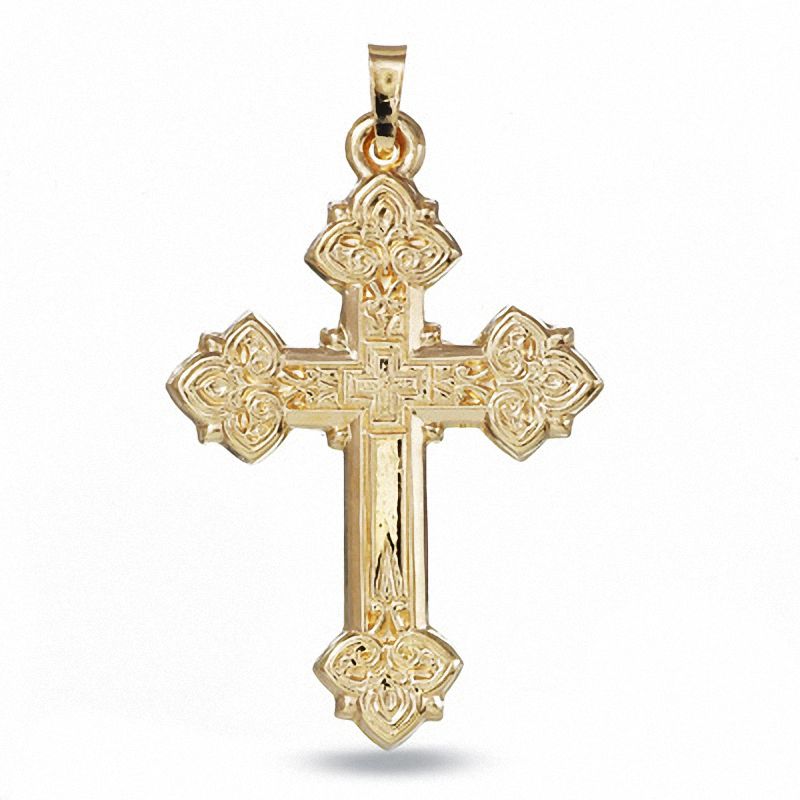 Main Image 1 of Large Fancy Cross Charm Pendant in 14K Gold