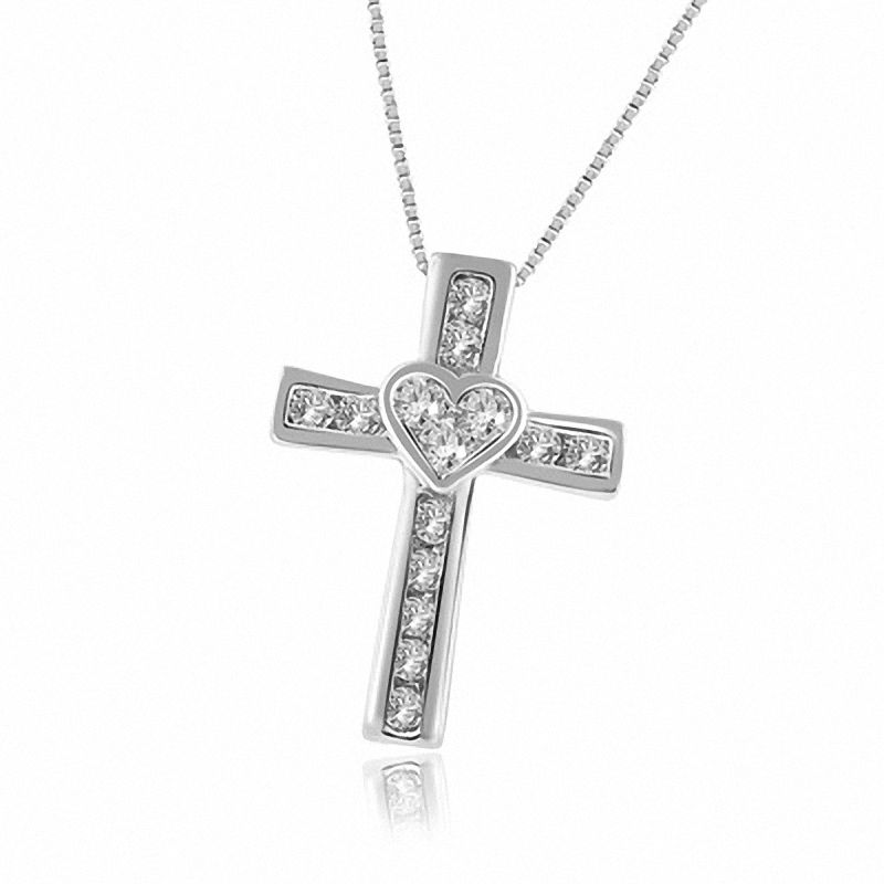 Main Image 1 of 1/3 CT. T.W. Endless Diamond® Heart Cross Pendant in 14K White Gold