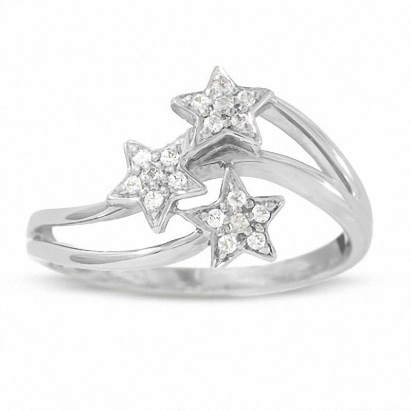 10K White Gold Diamond Accent Shooting Three Star Ring