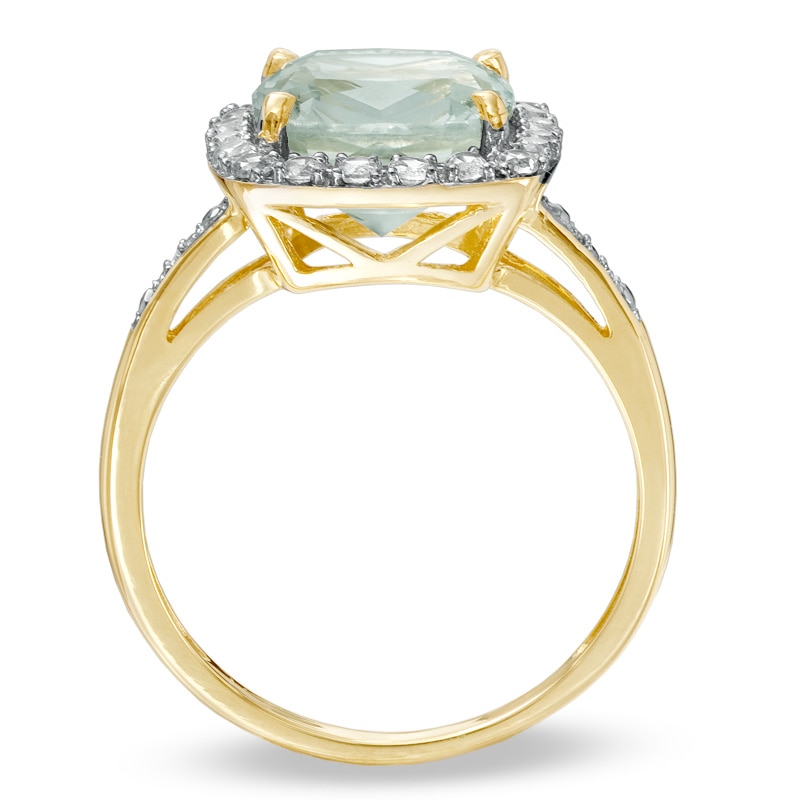 Main Image 2 of Cushion-Cut Green Quartz and Lab-Created White Sapphire Ring in 10K Gold with Diamond Accents