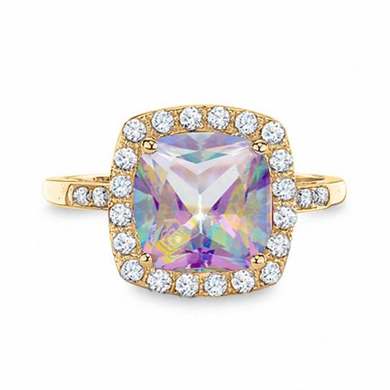 Lab Created Mystic Fire Topaz And White Shire Ring In 10k Gold Lab Created Mystic Fire Topaz And White Shire Ring In 10k Gold With Diamond