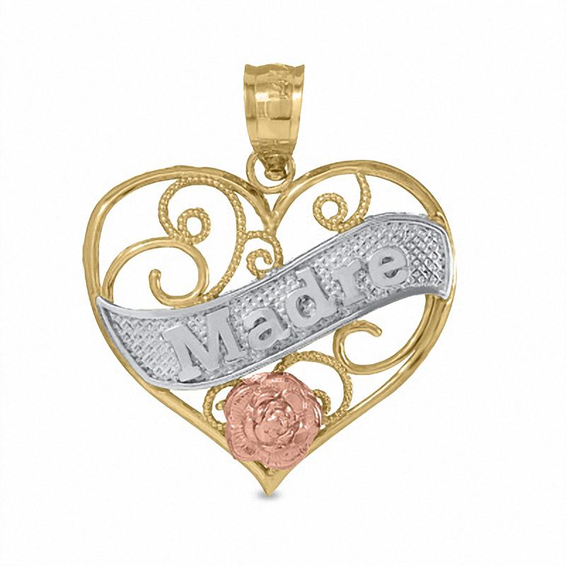 Main Image 1 of 14K Tri-Tone Gold "Madre" Heart Charm Pendant