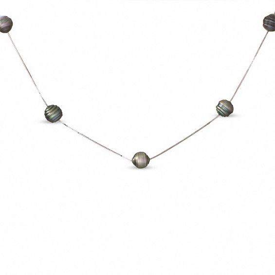 9.0-10.0mm Tahitian Cultured Pearl Necklace in 14K White Gold
