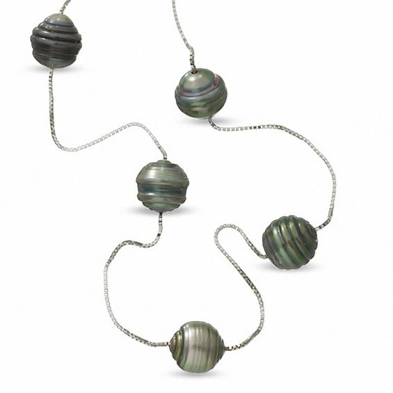 9.0-10.0mm Tahitian Cultured Pearl Necklace in 14K White Gold