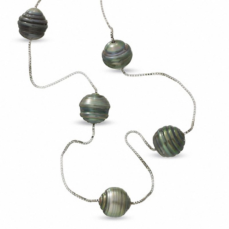 Main Image 2 of 9.0-10.0mm Tahitian Cultured Pearl Necklace in 14K White Gold