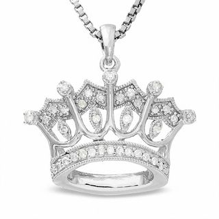 Sterling Silver Crown Pendant with Diamond Accents | Zales