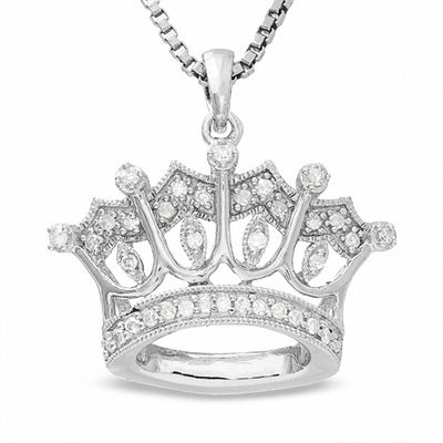 Sterling Silver Womens 1mm Box Chain 3D Royal Crown Decorations On All Sides Pendant Necklace 