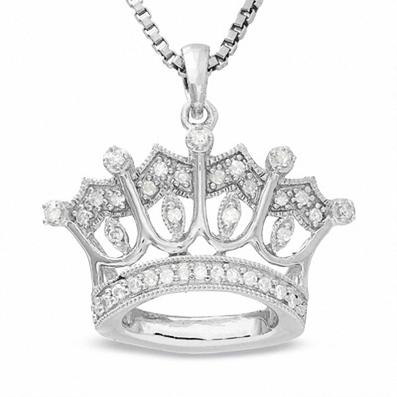 Sterling Silver Crown Pendant with Diamond Accents