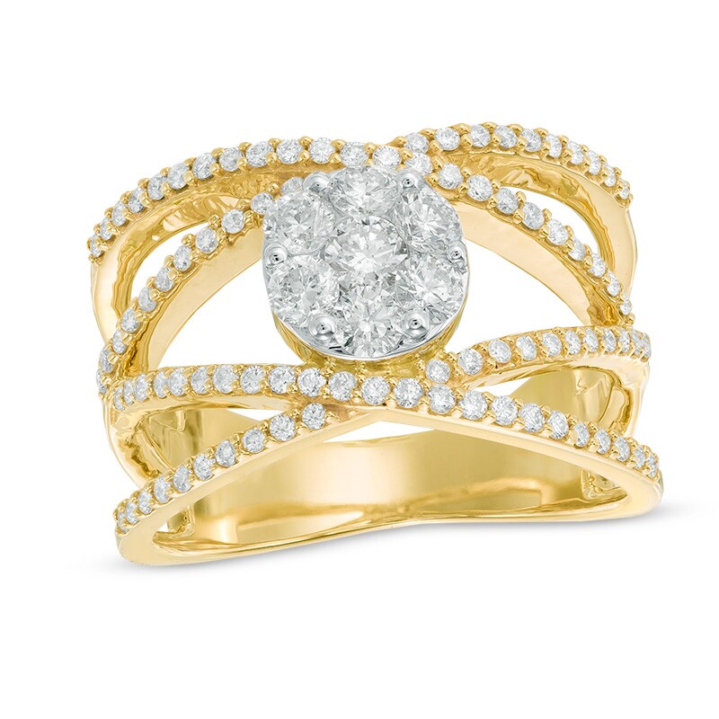 Main Image 1 of 1 CT. T.W. Multi-Diamond Crossover Ring in 14K Two-Tone Gold