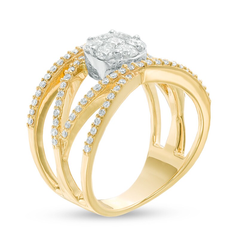 1 CT. T.W. Diamond Cluster Crossover Ring in 14K Gold | Zales