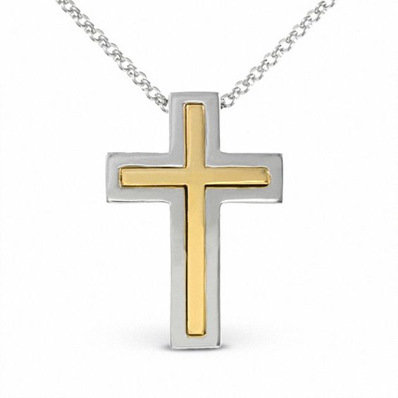 Heartfelt Collection Sterling Silver and 14K Gold Cross Pendant