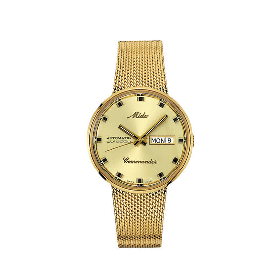 Men's MidoÂ® Commander Gold-Tone Mesh Automatic Watch with Champagne Dial (Model: M8429.3.22.13)