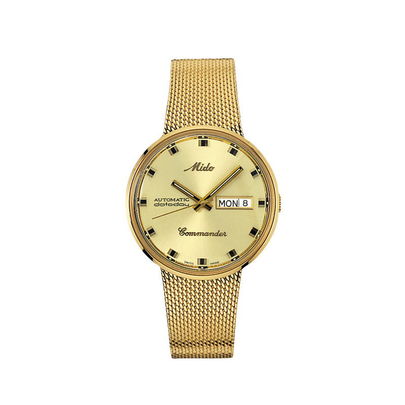 Men's MIDO® Commander Gold-Tone Mesh Automatic Watch with Champagne Dial (Model: M8429.3.22.13)