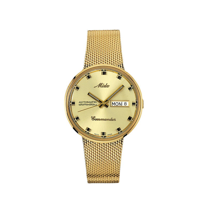 Main Image 1 of Men's MIDO® Commander Gold-Tone Mesh Automatic Watch with Champagne Dial (Model: M8429.3.22.13)