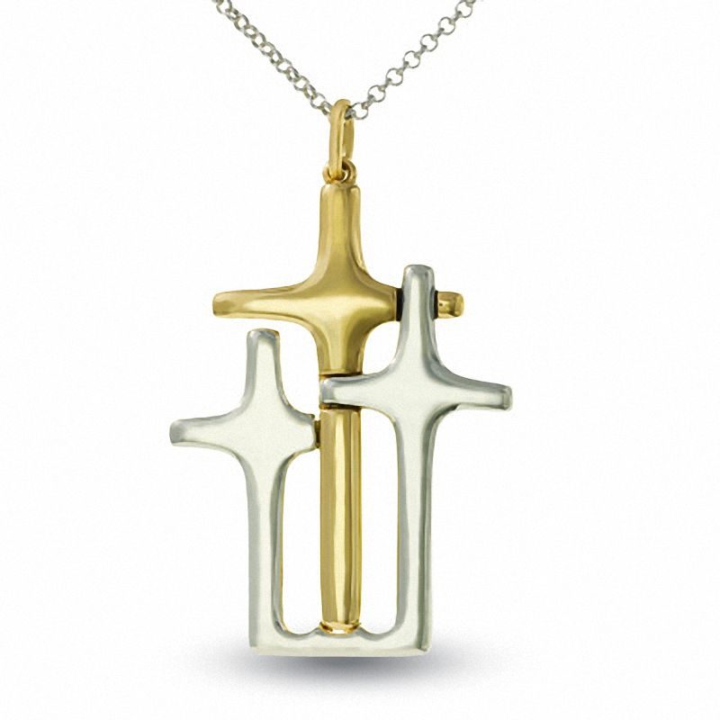 Heartfelt Collection Sterling Silver and 14K Gold Triple Cross Pendant