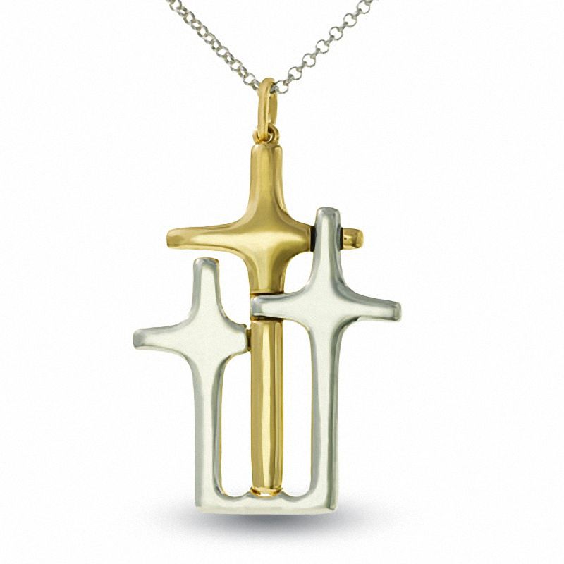 Main Image 1 of Heartfelt Collection Sterling Silver and 14K Gold Triple Cross Pendant