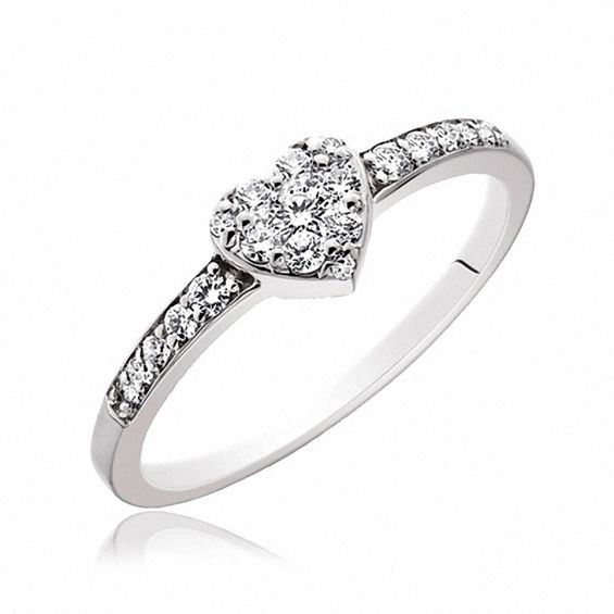 1/4 CT. T.w. Diamond Cluster Heart Promise Ring in 14K White Gold