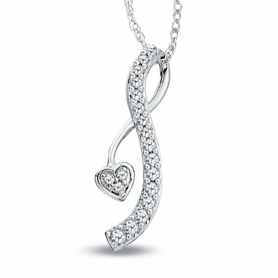 1/5 CT. T.w. Journey Diamond Open Infinity Pendant with Heart Accent in 10K White Gold