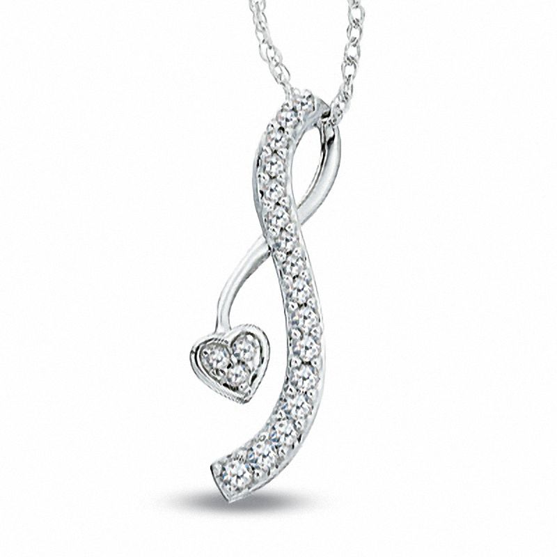1/5 CT. T.W. Journey Diamond Open Infinity Pendant with Heart Accent in 10K White Gold