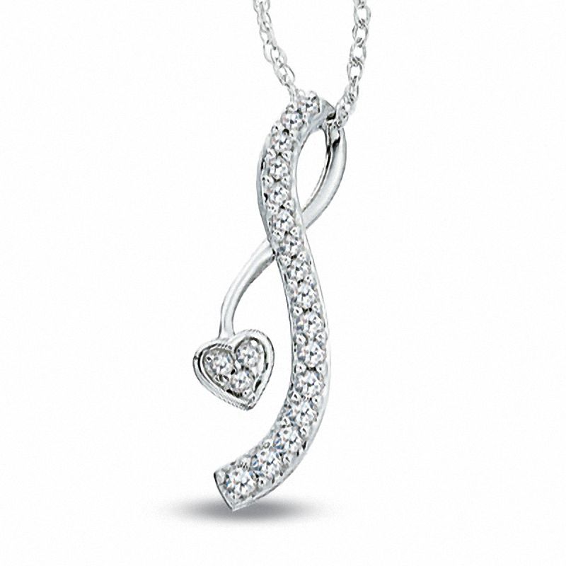 Main Image 1 of 1/5 CT. T.W. Journey Diamond Open Infinity Pendant with Heart Accent in 10K White Gold