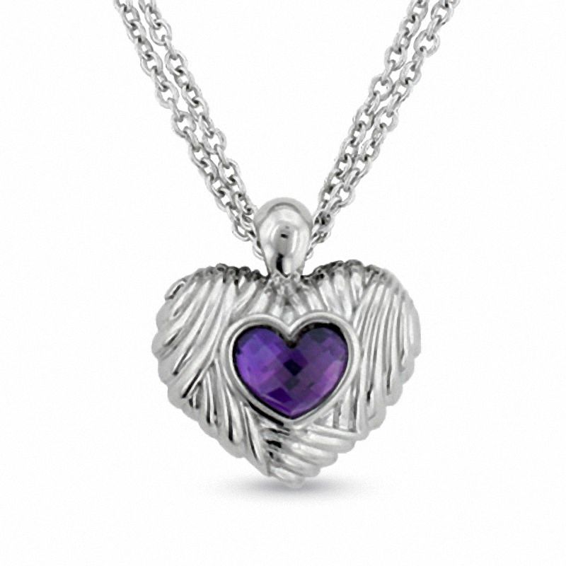 Main Image 1 of Amethyst Heart Pendant in Sterling Silver