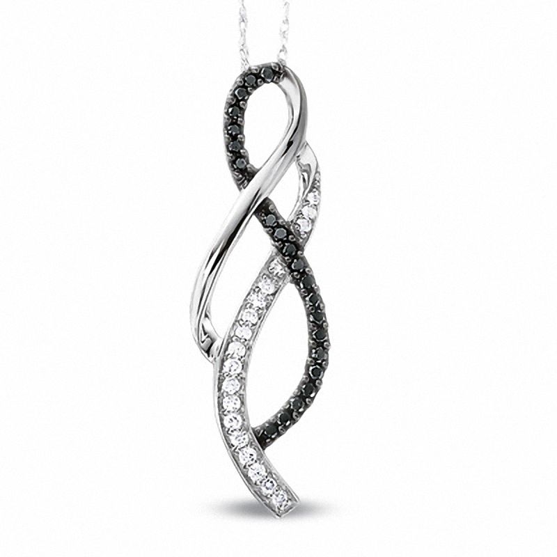 Main Image 1 of 1/3 CT. T.W. Enhanced Black and White Diamond Twine Pendant in 10K White Gold