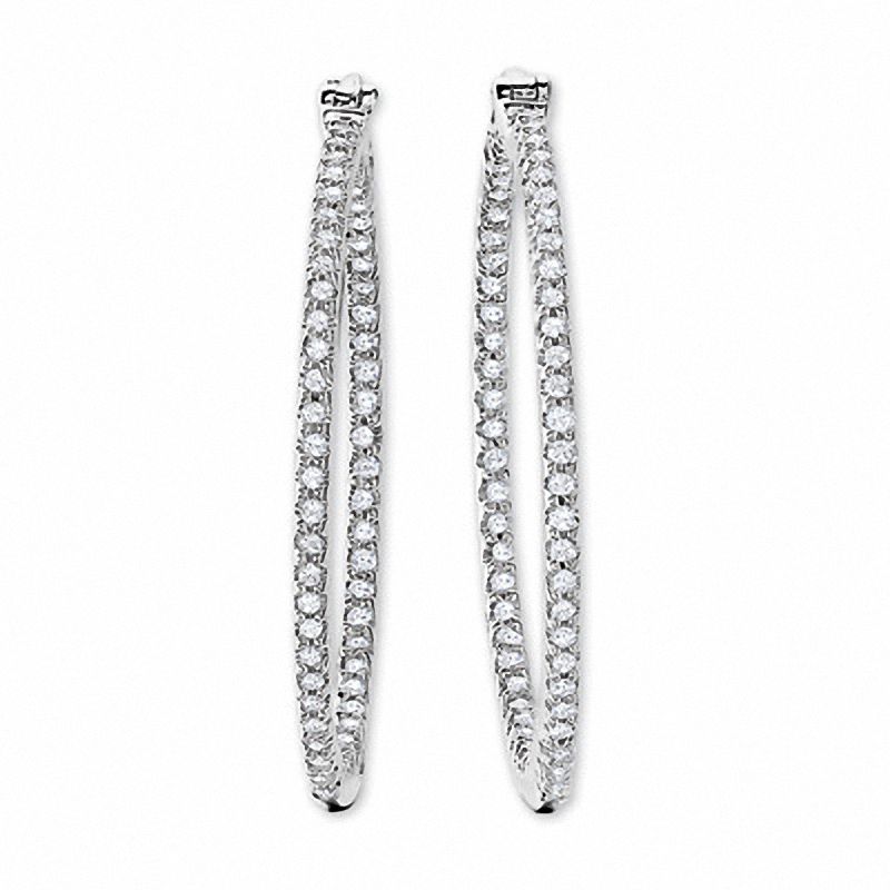 Main Image 1 of 1/2 CT. T.W. Diamond Inside-Out Hoop Earrings in 10K White Gold