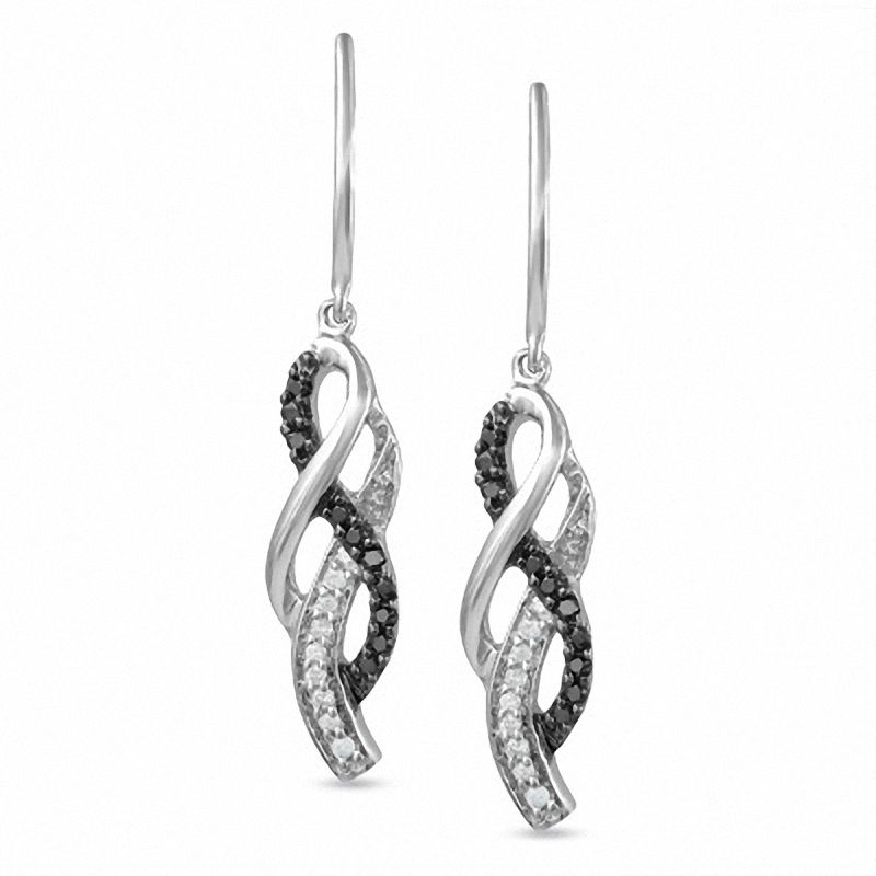 Main Image 1 of 1/4 CT. T.W. Enhanced Black and White Diamond Twine Earrings in 10K White Gold