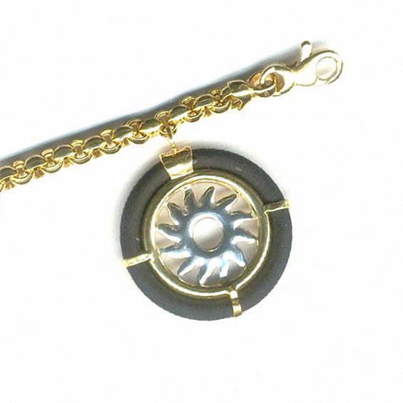 18K Gold Two-Tone Sun Charm on Rolo Charm Bracelet