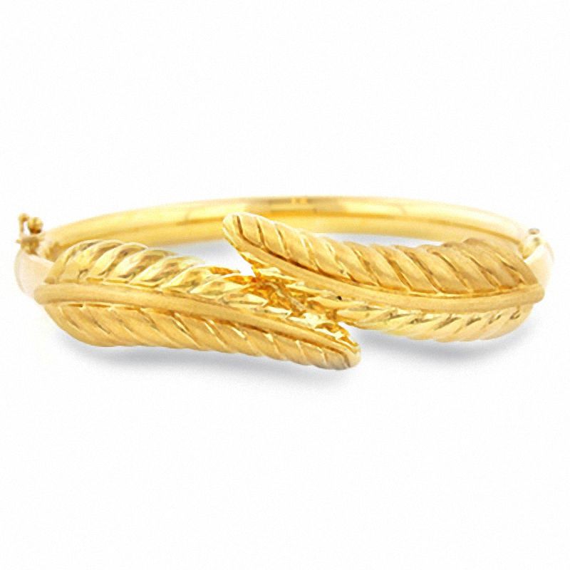 Main Image 1 of 18K Gold Satin and Polished Leaf Bangle Bracelet