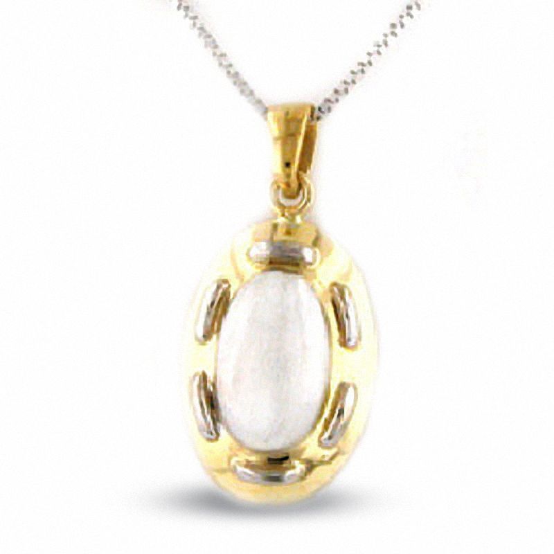 Main Image 1 of 18K Two-Tone Gold Stitch Oval Charm with 18" White Gold Box Chain