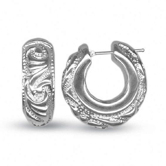 18K White Gold Etruscan Hoop Earrings
