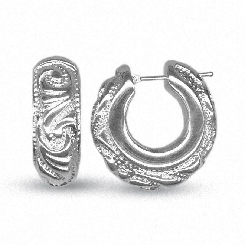 Main Image 1 of 18K White Gold Etruscan Hoop Earrings