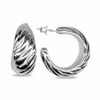 Thumbnail Image 1 of 18K White Gold Tapered Swirl Hoop Earrings