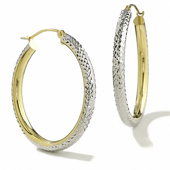 14K Two-Tone Gold 30mm Double Hoop Earrings