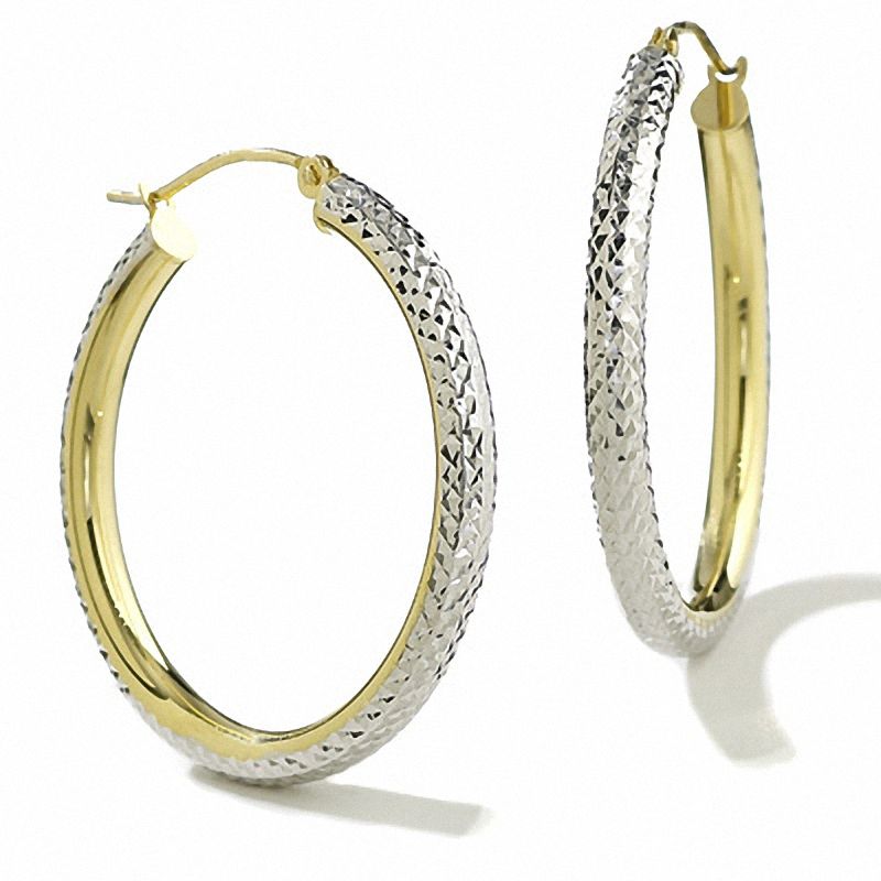 Main Image 1 of 14K Two-Tone Gold 30mm Double Hoop Earrings