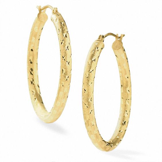 14K Gold 30mm Satin and Diamond-Cut Inside-Out Hoop Earrings