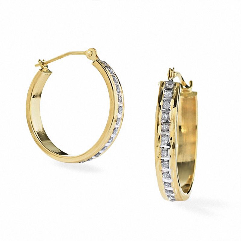 Main Image 1 of Diamond Fascination™ 20mm Round Hoop Earrings in 14K Gold