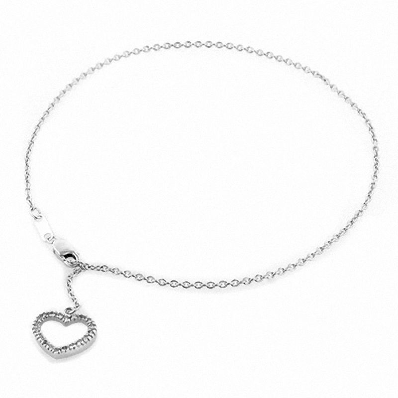 Main Image 1 of 1/10 CT. T.W. Diamond Dangle Heart Anklet in 14K White Gold
