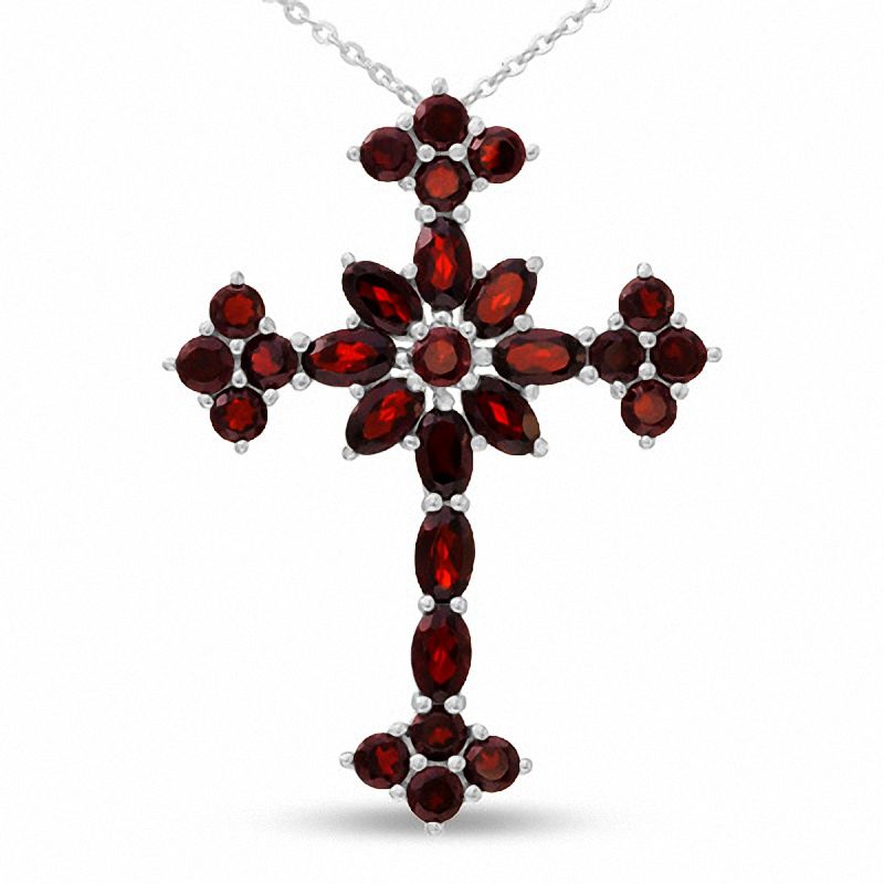 Main Image 1 of Large Garnet Cross in Sterling Silver