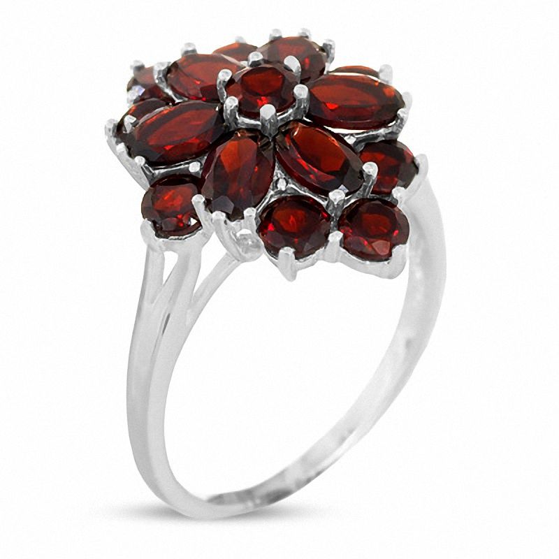 Garnet Flower Cluster Ring in Sterling Silver