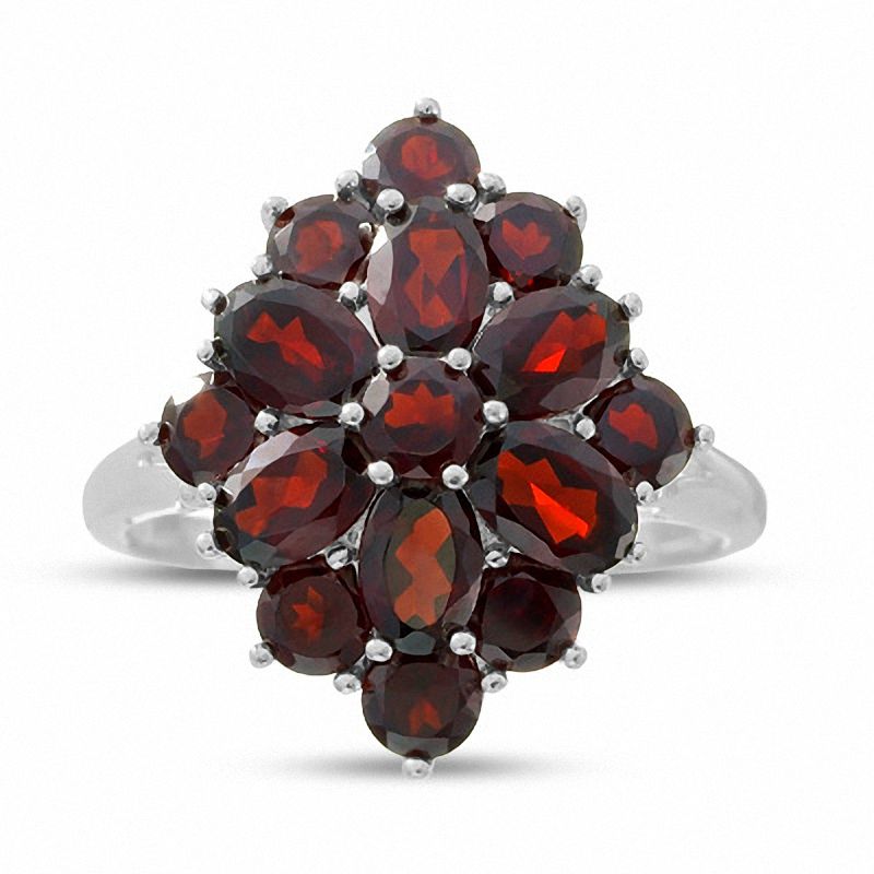 Garnet Flower Cluster Ring in Sterling Silver