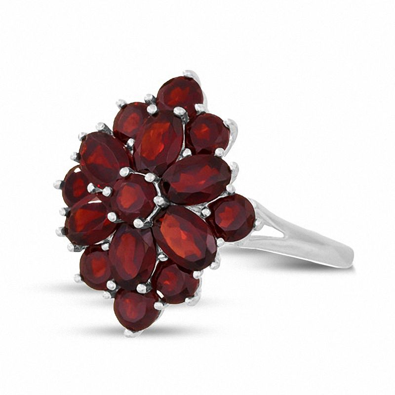 Garnet Flower Cluster Ring in Sterling Silver