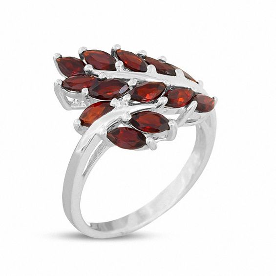 Garnet Leaf Cluster Ring in Sterling Silver