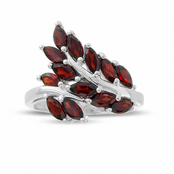Garnet Leaf Cluster Ring in Sterling Silver