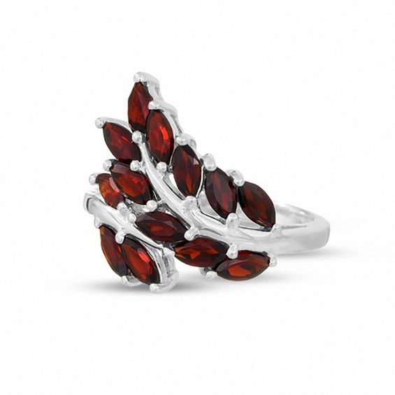 Garnet Leaf Cluster Ring in Sterling Silver