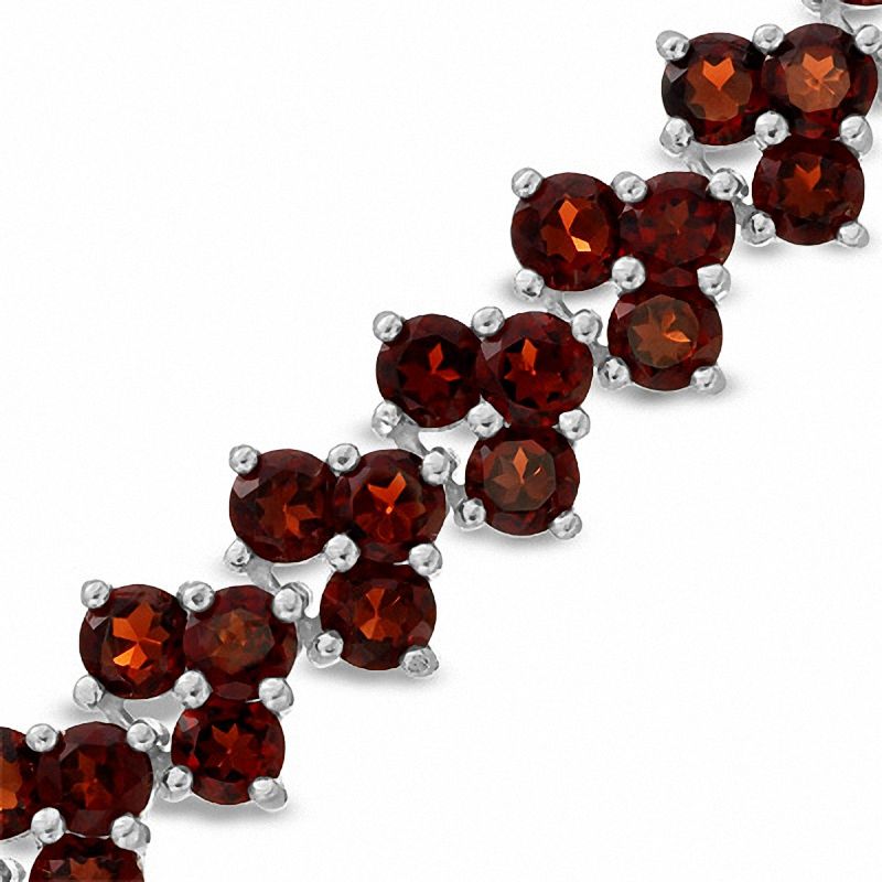 Main Image 1 of Garnet Cluster Tennis Bracelet in Sterling Silver