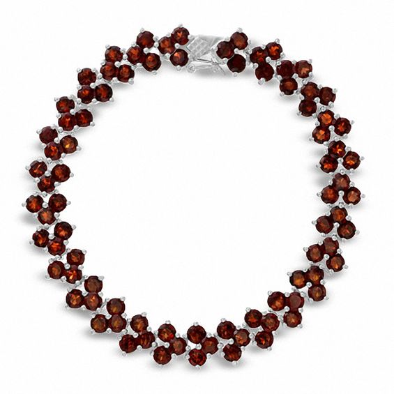 Garnet Cluster Tennis Bracelet in Sterling Silver